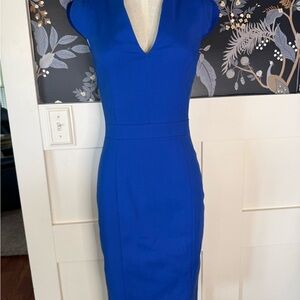 French Connection Royal Blue Midi Dress fitted with Cap Sleeve SZ 2